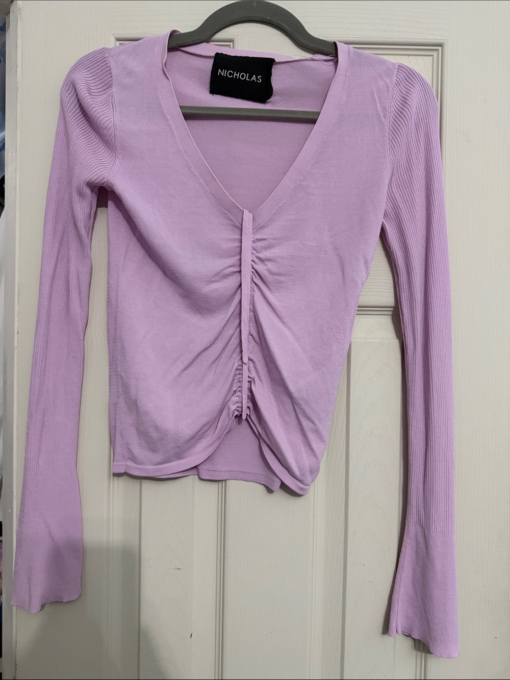 NICHOLAS Lavender Ruched V-Neck Long Sleeve Top